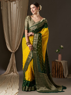 Divastri Woven Banarasi Georgette Saree(Yellow)