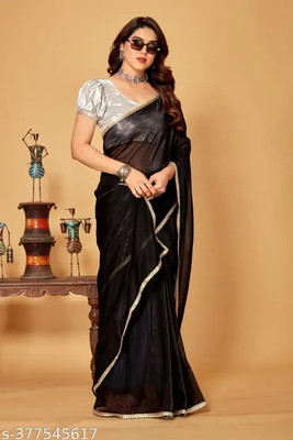 Online Bazaaar Self Design Bollywood Lycra Blend Saree(Black)