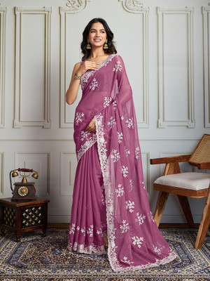 House of Pataudi Embroidered Saree with Attached Blouse Art Silk Saree(Pink)