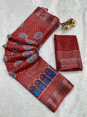 FULIYA SILK Printed, Geometric Print, Tie-Dye, Digital Print Daily Wear Linen Saree(Maroon)