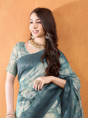 MANTROTSAV Digital Print Bollywood Cotton Blend Saree(Blue)
