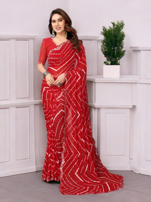 Divastri Printed Bollywood Georgette Saree(Red, White)