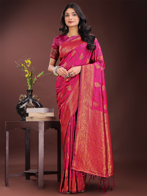 Tasrika Woven Banarasi Silk Blend Saree(Pink)