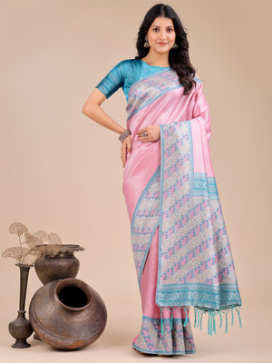 ASTITA Woven Saree with Attached Blouse Silk Blend Saree(Pink)