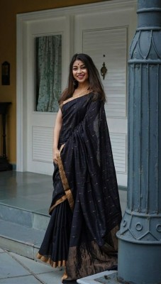 LADY SHOPI Solid/Plain Bollywood Chanderi Saree(Black)