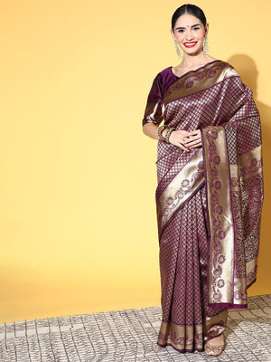 Anouk Rustic Woven Dharmavaram Silk Blend Saree(Magenta)