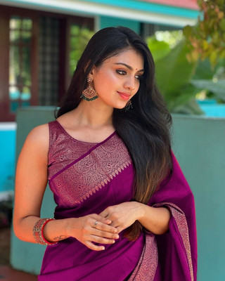 Gold Art Fashion Woven Kanjivaram Jacquard, Pure Silk Saree(Purple)