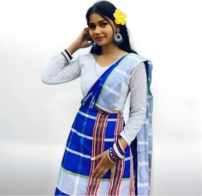 Prithvi Self Design, Blocked Printed Handloom Tussar Silk Saree(Blue)