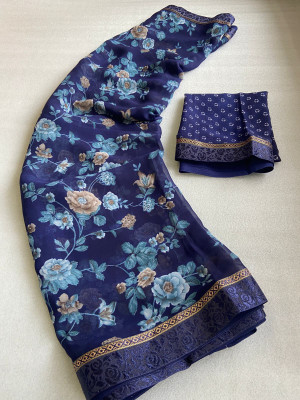 bhavika silk mills Printed Daily Wear Georgette Saree(Blue)