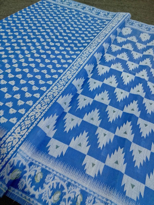 DPTEXTILE Self Design Jamdani Pure Cotton Saree(Light Blue)