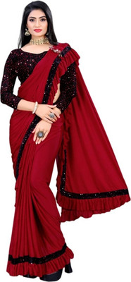Memsaab Creation Self Design Bollywood Lycra Blend Saree(Red)