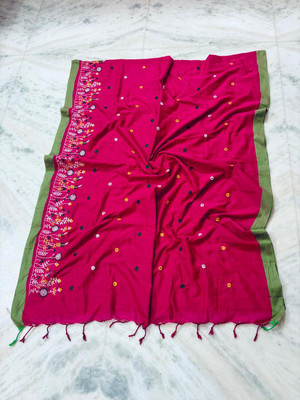 Sia Saree Bazaar Embroidered Handloom Pure Cotton Saree(Pink)
