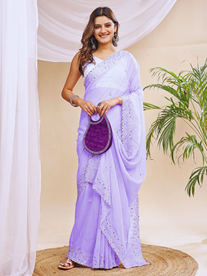 HESVI Embellished Bollywood Georgette Saree(Purple)