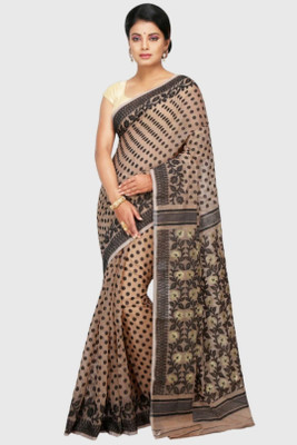 Revival Printed Jamdani Cotton Blend Saree(Black)