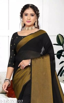 Amavii Solid/Plain Bandhani Chiffon Saree(Black)