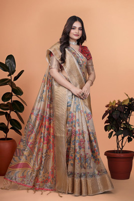 Mirthika Text Printed Daily Wear Silk Blend Saree(Multicolor)