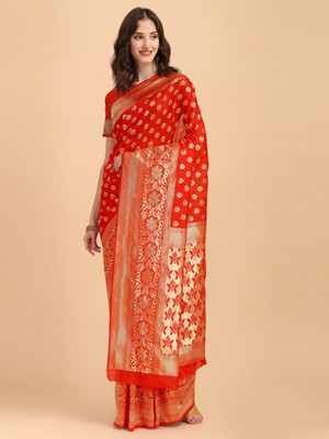 RASVRITI Woven Kanjivaram Pure Silk, Art Silk Saree(Red)