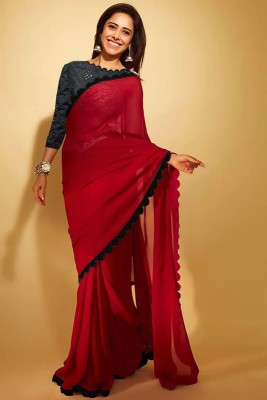 Sareez House Temple Border Daily Wear Georgette Saree(Red)