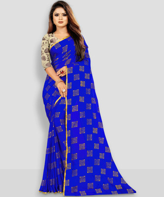 RHEY Printed Bollywood Chiffon Saree(Blue)