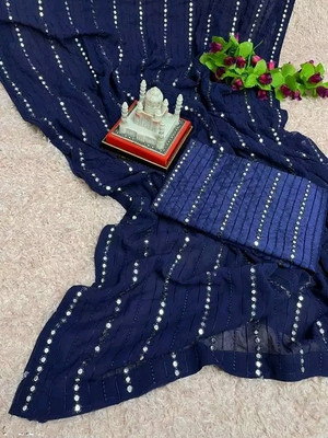 RK Creation Embellished Bollywood Georgette Saree(Dark Blue)