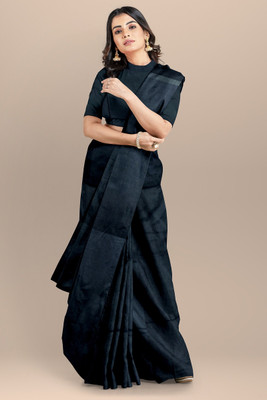 cloud vastra Solid/Plain Bollywood Pure Cotton Saree(Black)