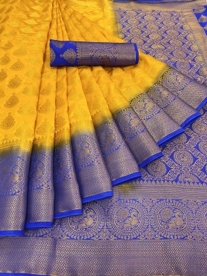 FAB WOVEN Woven Kanjivaram Art Silk Saree(Yellow)