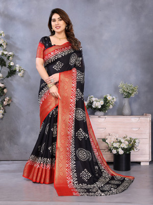BilloRani Printed Bollywood Silk Blend Saree(Black)