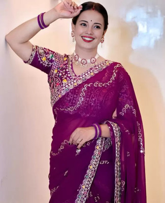 RamKrupa Creation Embroidered Bollywood Georgette Saree(Purple)