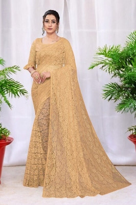 NEXAA Self Design Bollywood Net Saree(Brown)