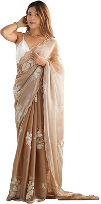 RAGISHA ENTERPRISE Embroidered, Floral Print Bollywood Jimmy choo, Organza Saree(Beige)