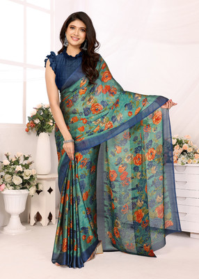 FABMORA Printed, Floral Print Daily Wear Chiffon Saree(Green)