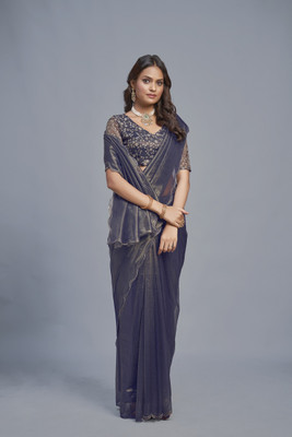 A To Z Cart Solid/Plain Bollywood Organza Saree(Dark Blue)