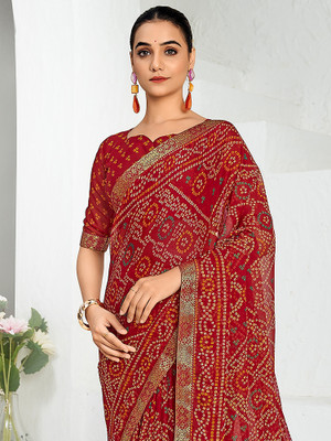 Anouk Rustic Printed Bandhani Chiffon Saree(Maroon)