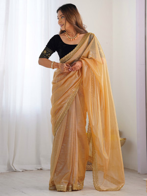Sareemall Embellished Bollywood Net Saree(Gold)