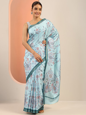 LIBAS Printed Daily Wear Silk Blend Saree(Blue)