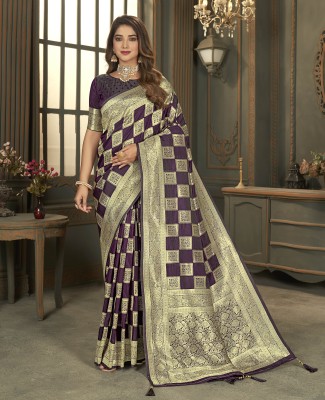 kriva enterprise Printed Banarasi Jacquard Saree(Purple)