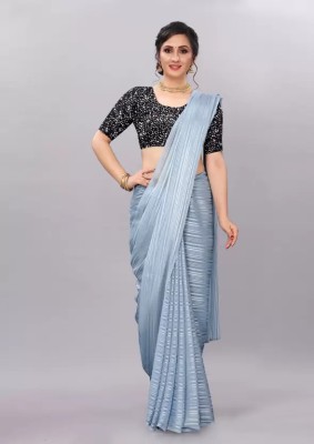 Hari Creation Striped Bollywood Georgette Saree(Grey)