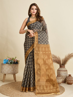 SHANVIKA Printed Daily Wear Pure Cotton Saree(Grey)