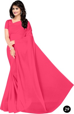 STAVA CREATION Solid/Plain Bollywood Georgette Saree(Pink)