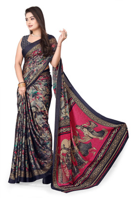 BilloRani Printed Daily Wear Chiffon, Georgette Saree(Black)