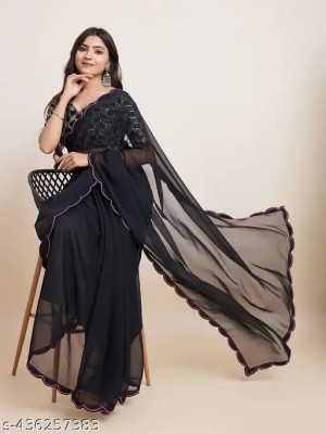 SilkAndSaree Solid/Plain Bandhani Georgette Saree(Black)