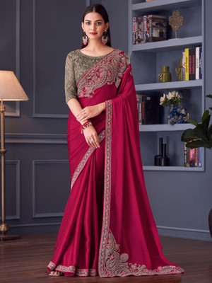 Sareemall Embellished Bollywood Satin Saree(Pink)