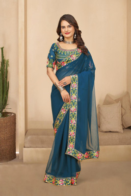Tejal Creation Embroidered Bollywood Georgette Saree(Beige)