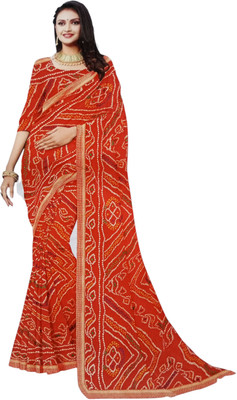 The Sanwariya Collections Printed Bandhani Chiffon Saree(Orange)