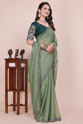 K 5 FASHION Embroidered Bollywood Georgette Saree(Light Green)