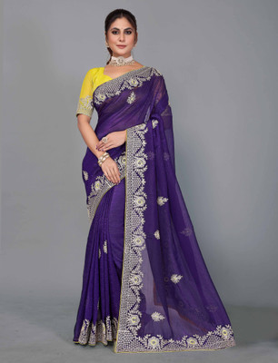 REVA ENTERPRISE Embroidered Bollywood Satin Saree(Blue)