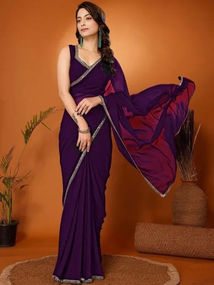 Vividvibe Self Design Banarasi Georgette Saree(Purple)