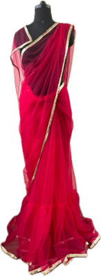 SAANVI CREATION Self Design Bollywood Net Saree(Pink)