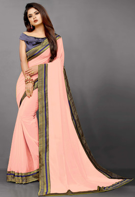 Georgette Saree Solid/Plain Bollywood Georgette, Chiffon Saree(Orange)