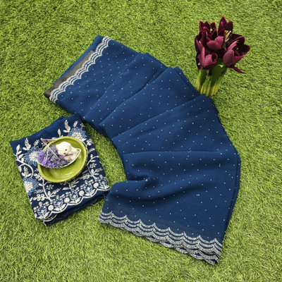AVM SILK MILLS Embellished Bollywood Chiffon Saree(Blue)